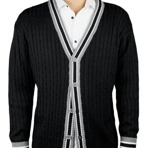 Button Down Cable Cardigan Sweater, Black